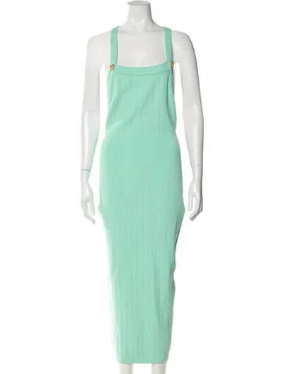 Pre-owned Balmain Square Neckline Long Dress In Green