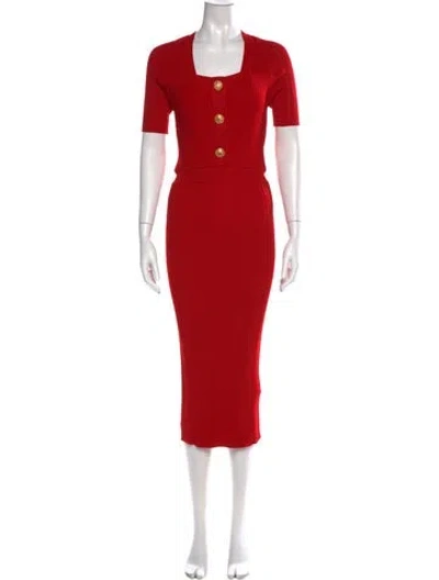 Pre-owned Balmain Square Neckline Long Dress In Red
