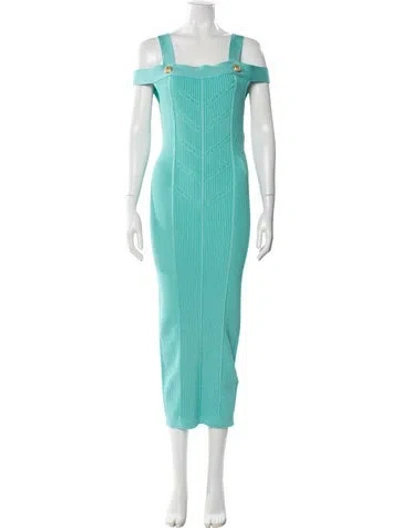 Pre-owned Balmain Square Neckline Long Dress W/ Tags In Blue