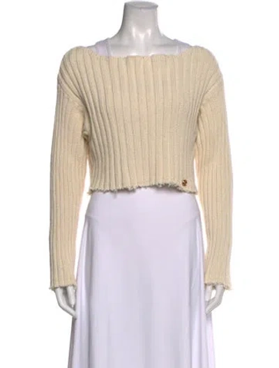 Pre-owned Balmain Square Neckline Long Sleeve Crop Top In White