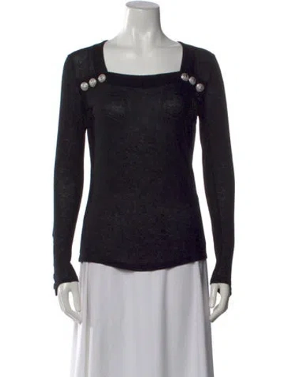 Pre-owned Balmain Square Neckline Long Sleeve Top In Black