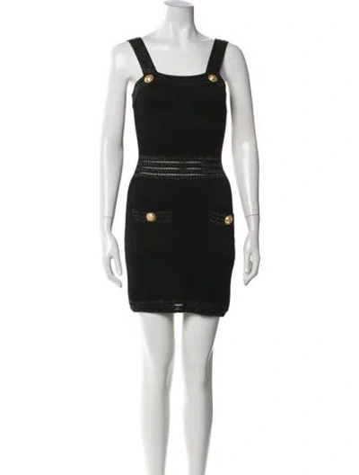 Pre-owned Balmain Square Neckline Mini Dress In Black