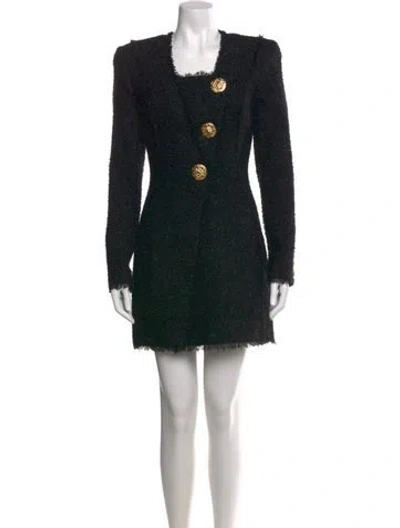 Pre-owned Balmain Square Neckline Mini Dress In Black