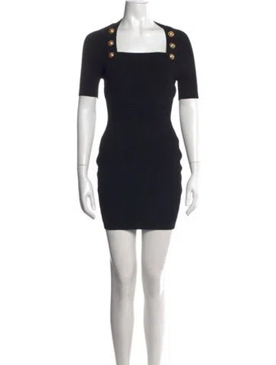 Pre-owned Balmain Square Neckline Mini Dress In Black