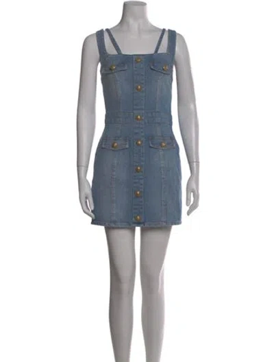 Pre-owned Balmain Square Neckline Mini Dress In Blue