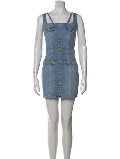 Pre-owned Balmain Square Neckline Mini Dress In Blue