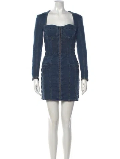 Pre-owned Balmain Square Neckline Mini Dress In Blue