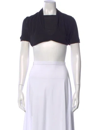 Pre-owned Balmain Square Neckline Short Sleeve Crop Top In Black