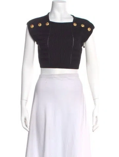 Pre-owned Balmain Square Neckline Short Sleeve Crop Top In White