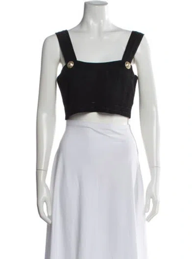Pre-owned Balmain Square Neckline Sleeveless Crop Top In Black