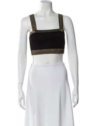 Pre-owned Balmain Square Neckline Sleeveless Crop Top In Black