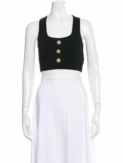 Pre-owned Balmain Square Neckline Sleeveless Crop Top In Black