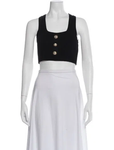 Pre-owned Balmain Square Neckline Sleeveless Crop Top In Black