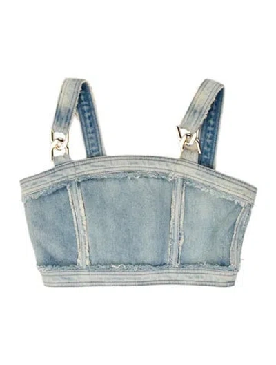 Pre-owned Balmain Square Neckline Sleeveless Crop Top In Blue