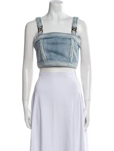 Pre-owned Balmain Square Neckline Sleeveless Crop Top In Blue