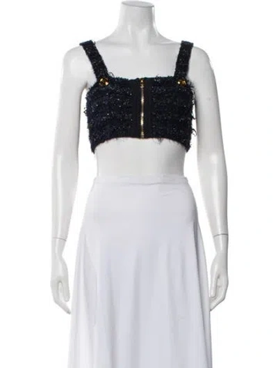 Pre-owned Balmain Square Neckline Sleeveless Crop Top In Blue