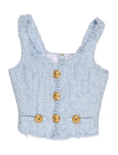 Pre-owned Balmain Square Neckline Sleeveless Crop Top In Blue