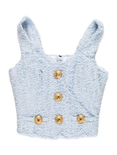 Pre-owned Balmain Square Neckline Sleeveless Crop Top In Blue