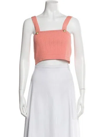 Pre-owned Balmain Square Neckline Sleeveless Crop Top In Pink