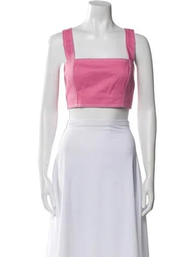Pre-owned Balmain Square Neckline Sleeveless Crop Top In Pink