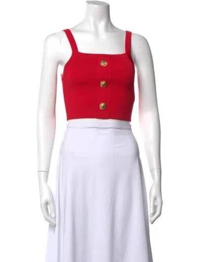 Pre-owned Balmain Square Neckline Sleeveless Crop Top In Red