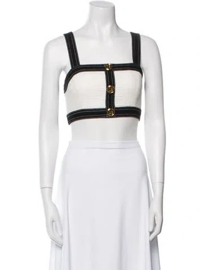 Pre-owned Balmain Square Neckline Sleeveless Crop Top W/ Tags In White