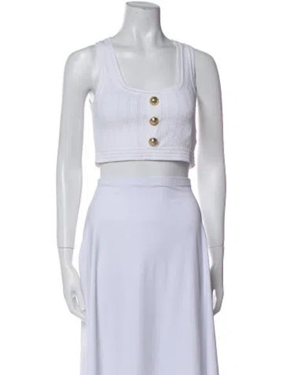 Pre-owned Balmain Square Neckline Sleeveless Crop Top In White