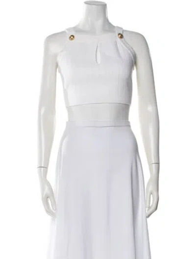 Pre-owned Balmain Square Neckline Sleeveless Crop Top In White