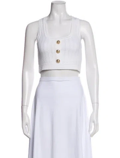 Pre-owned Balmain Square Neckline Sleeveless Crop Top In White