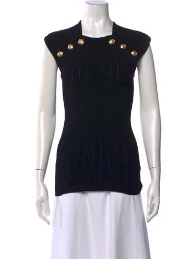 Pre-owned Balmain Square Neckline Sleeveless Top In Black