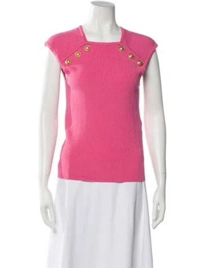Pre-owned Balmain Square Neckline Sleeveless Top In Pink