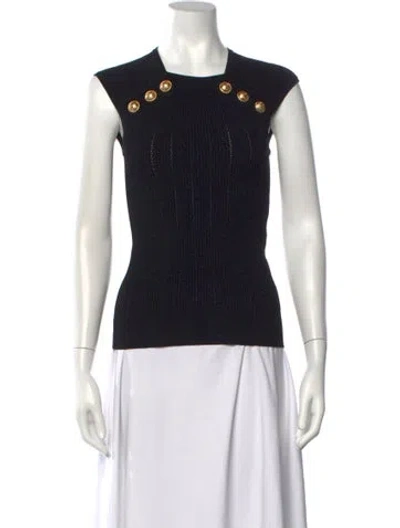 Pre-owned Balmain Square Neckline Sweater In Black