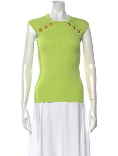 Pre-owned Balmain Square Neckline Sweater In Green
