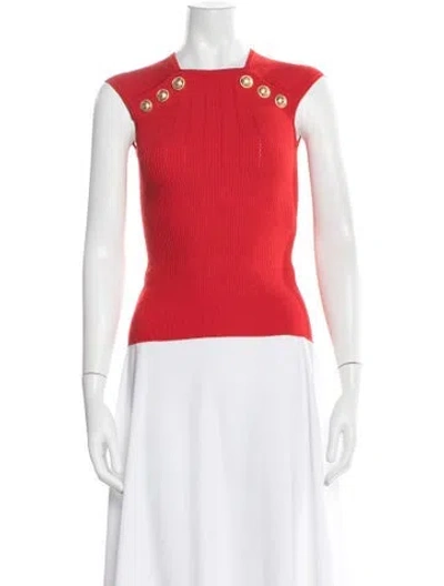 Pre-owned Balmain Square Neckline Sweater In Red