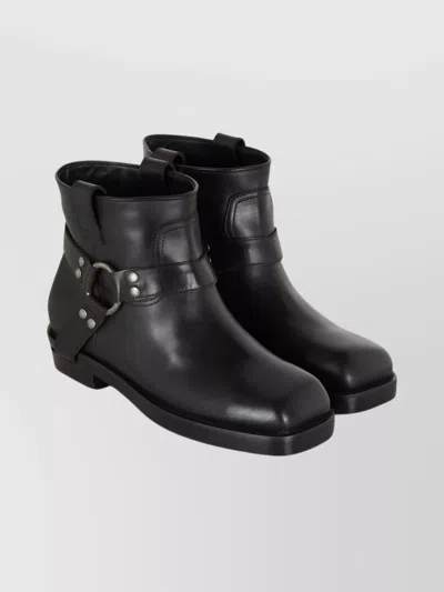 BALMAIN SQUARE TOE ANKLE STRAP BOOTS WITH PULL TABS