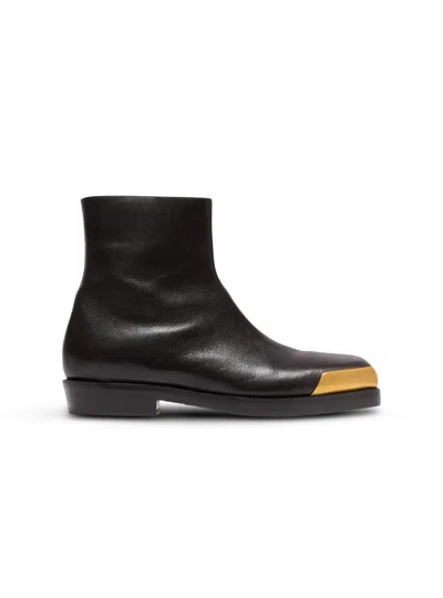 BALMAIN SQUARE-TOE BOOTS IN TEXTURED LEATHER