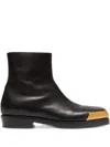 Balmain Square-toe Boots In Textured Leather In Black
