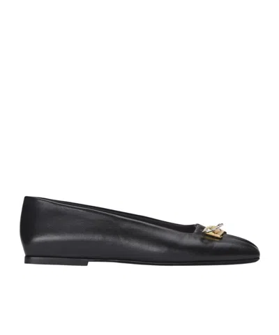 Balmain Square-toed Ballet Flats In 0eb Noir/or/argent