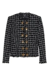 Balmain Black Checks Round Neck Blazer In Black