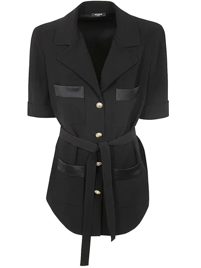 Balmain Ss 4 Pockets Crepe Saharian Shirt In Black