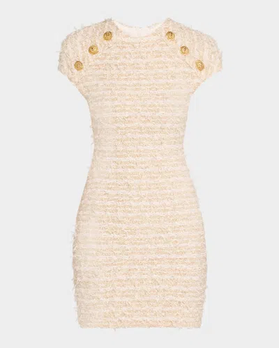 Balmain Ss Bttn Dtl Tweed Mini Drs In White Gold