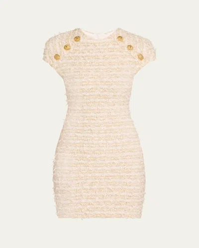 Balmain Ss Bttn Dtl Tweed Mini Drs In White Gold