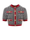 Balmain Monogram Jacquard Short Sleeve Crop Sweater