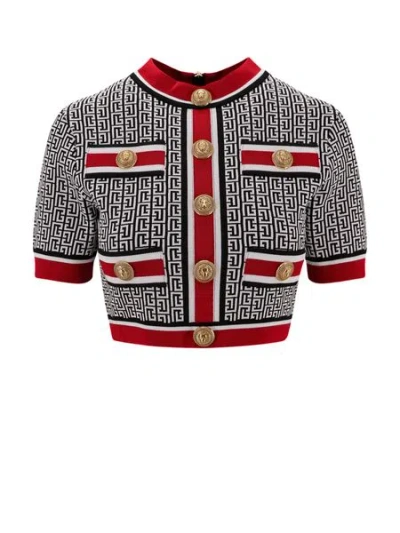 BALMAIN BALMAIN SS MONOGRAM KNIT CROPPED TOP