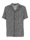 Balmain Black And White Bowling Shirt With All-over Monogram In Cupro Man In Black