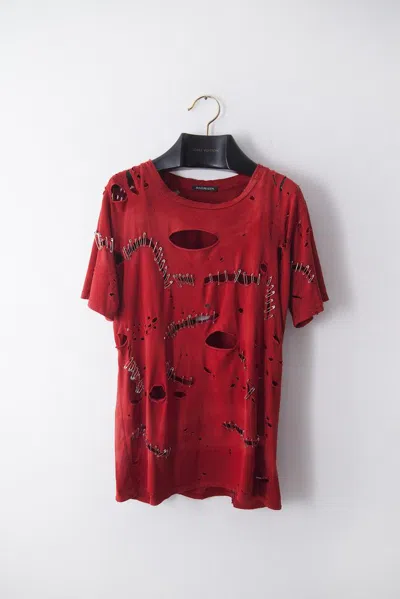 Pre-owned Balmain Ss11 Destroyed T-shirt In Red