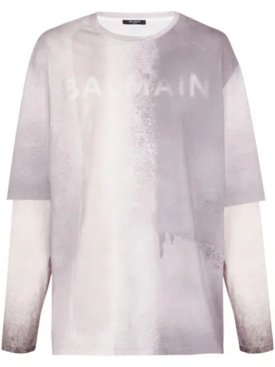Balmain Ss23 Multicolor Cotton Crew-neck T-shirt For Men In Gray