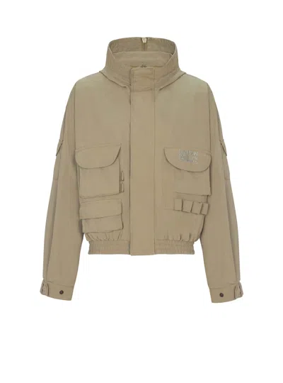 Balmain Stamp Cargo Jacket In Vintage Cotton In Brown