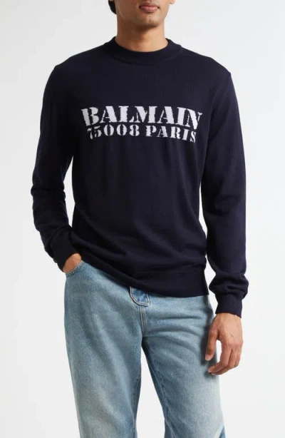 Balmain Branded Sweater In Blue In Black
