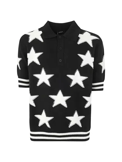 Balmain Star-motif Polo Top In Black